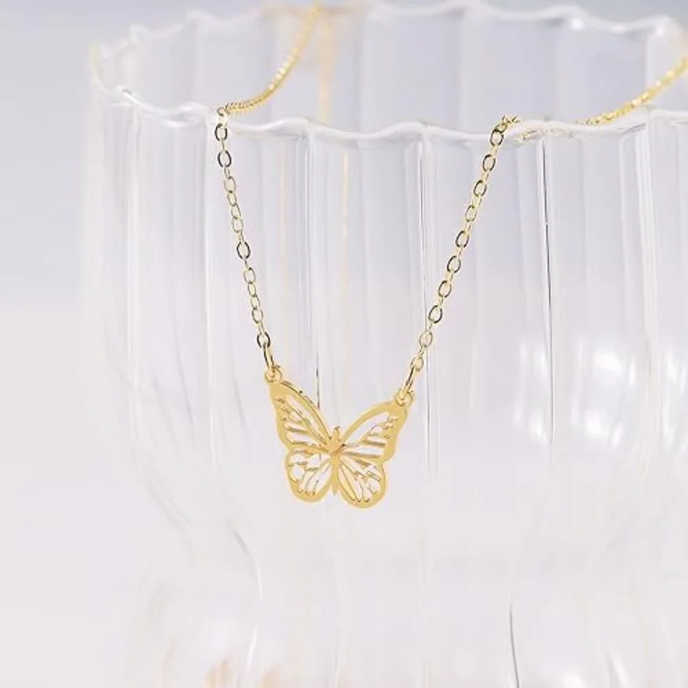 Neiman Marcus 14k Gold Plated Hollow Butterfly Pendant Necklace